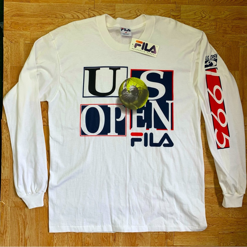 RARE Vintage 1995 Fila US Open Tennis Shirt Medium Long Sleeve 90s USA NOS NWT